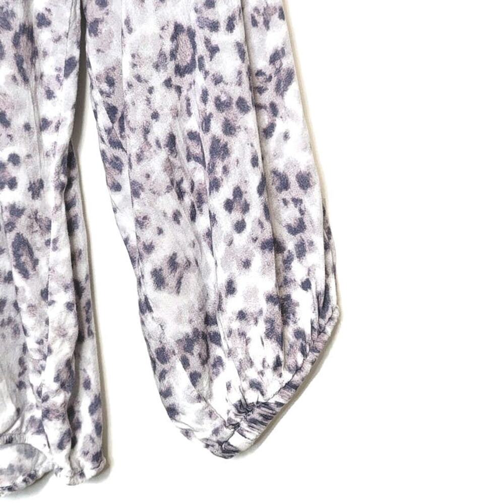 Cloth & Stone Leopard Animal Print Blouse Tie Neck Long Sleeve Purple White L - Picture 7 of 15